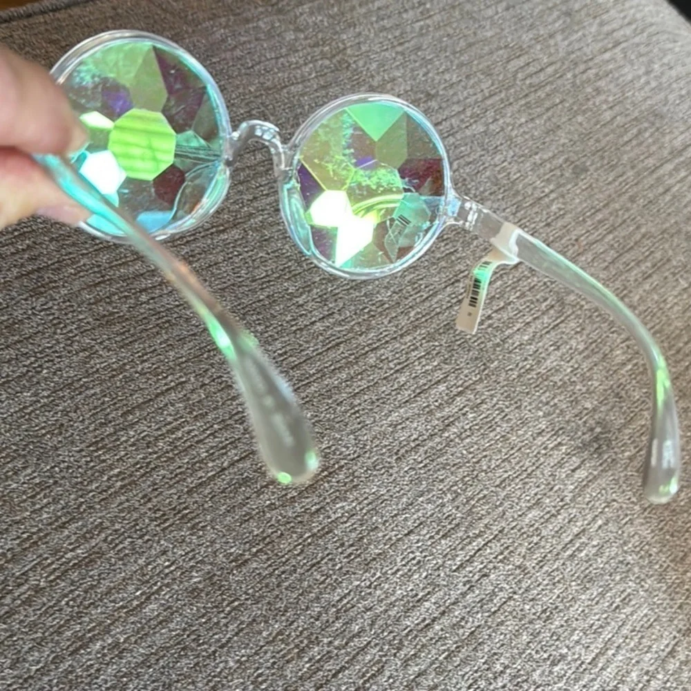 Kaleidoscope Holographic Rave Glasses with Trippy Prism One Size, Clear **READ**